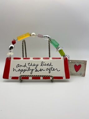 Sandra Magsamen Dept 56 Red Ceramic Plaque Acrylic Beads Wedding Engagement NWT